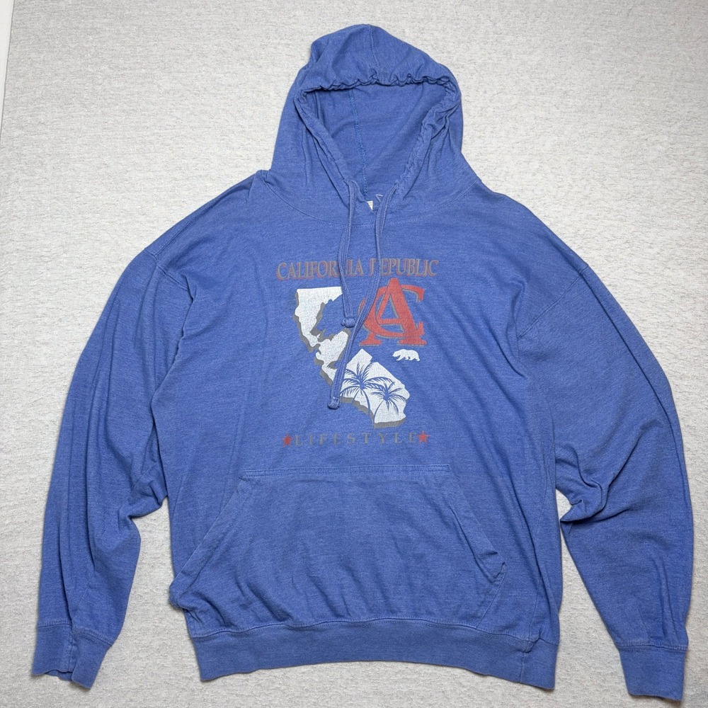 A.M.S Mens Hoodie XL Blue California Republic Lifestyle Graphic Pullover MH13104